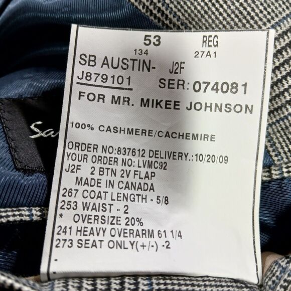 Samuelsohn Mens 52R Cashmere Sport Coat Blazer Jacket Gray Houndstooth Plaid - Picture 4 of 11